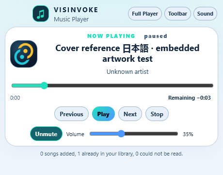 Actual Mini Player with transport controls, song time, volume and a Full Player button